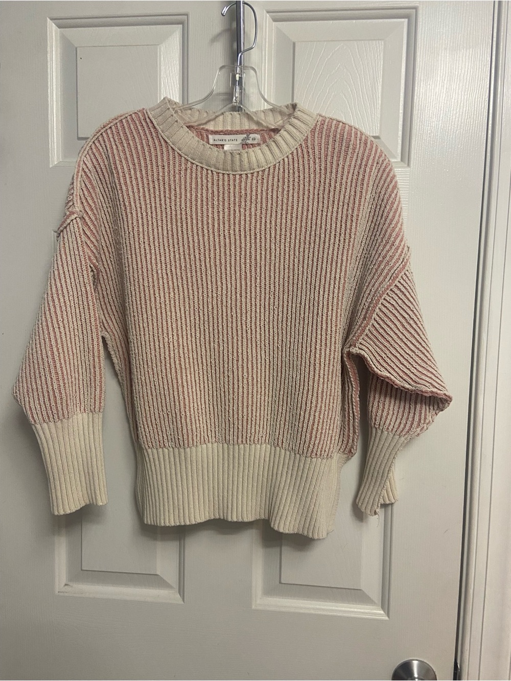 Altar'd State Cream & Blush Ribbed Crewneck Sweater